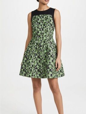 Dress Forum Sleeveless Green Geometric Fit & Flare Dress Sz L